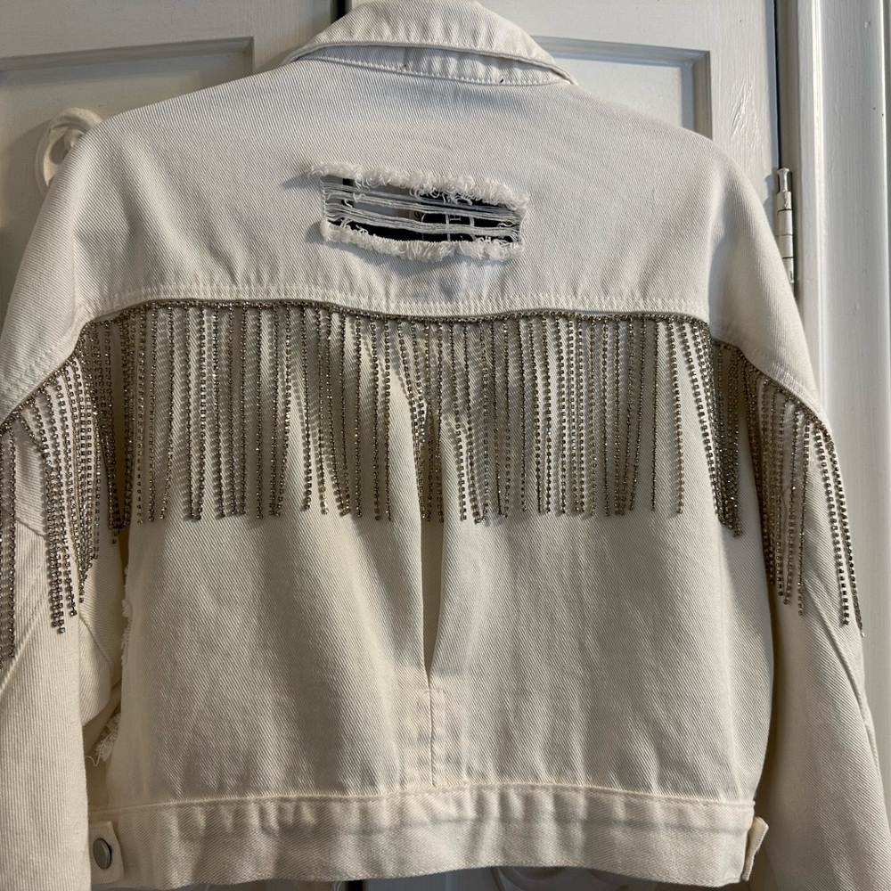 White Fringe Denim Jacket